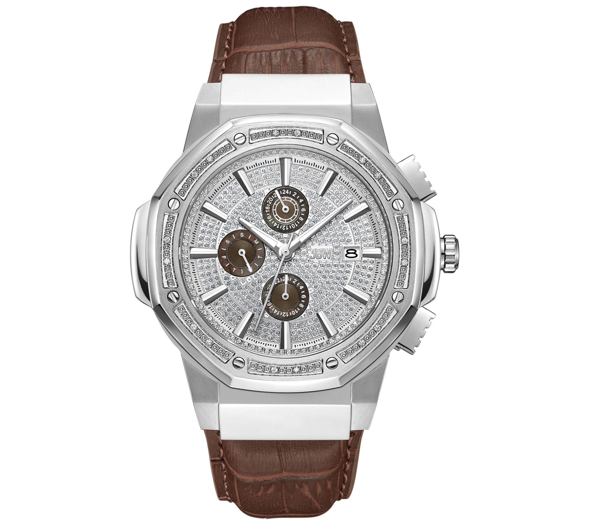 JBW Men's Saxon Stainless Diamond Brown LeatherWatch