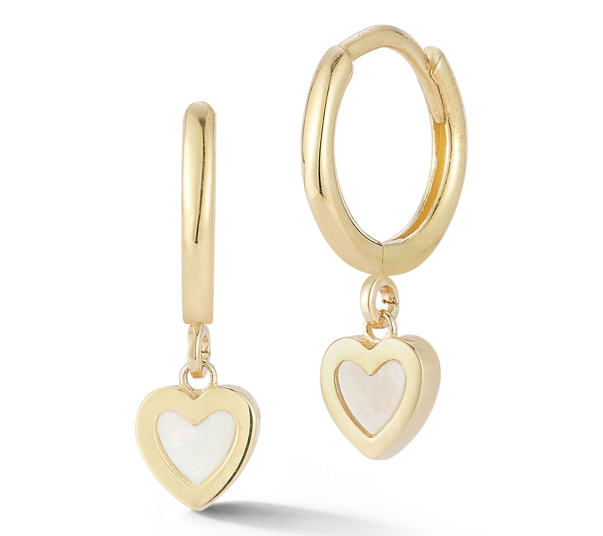 Luminosa Gold Mother of Pearl Heart Hoop Earrings, 14K