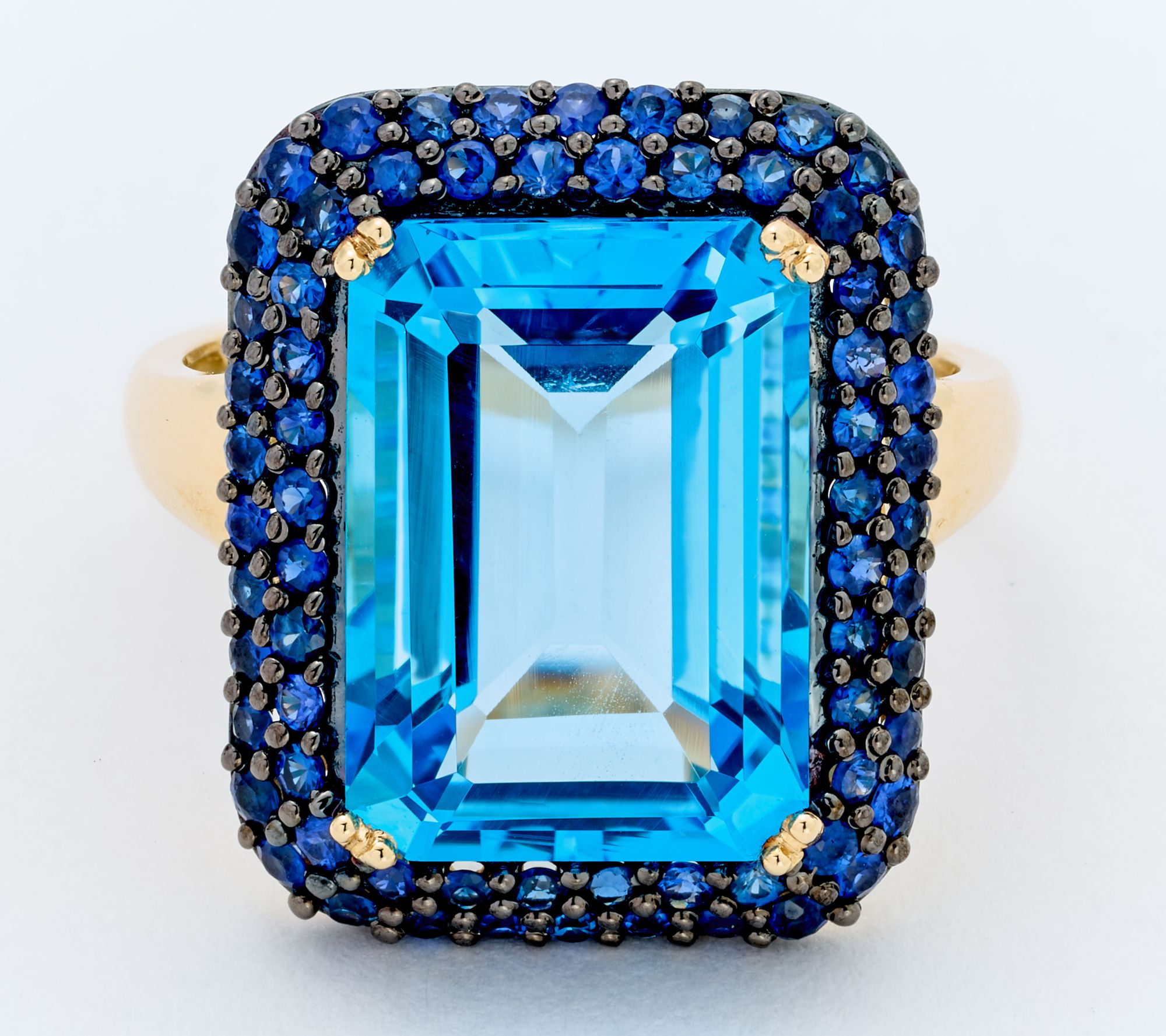 KALLATI Emerald Cut Blue Topaz Sapphire Ring 14K Gold
