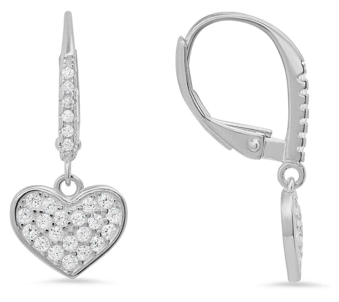 Diamonique Dangling Heart Leverback Earrings, Sterling Silver