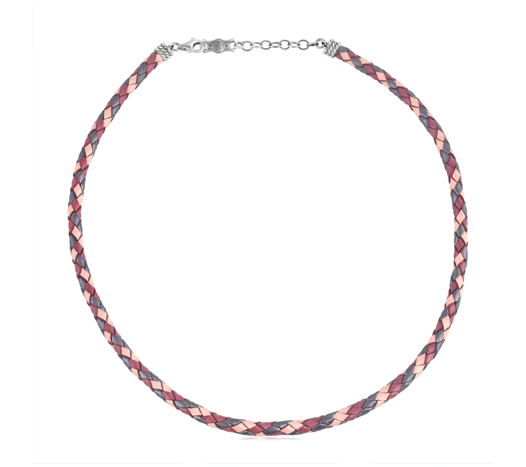 American West Sterling Silver 17" Braided Leather Necklace