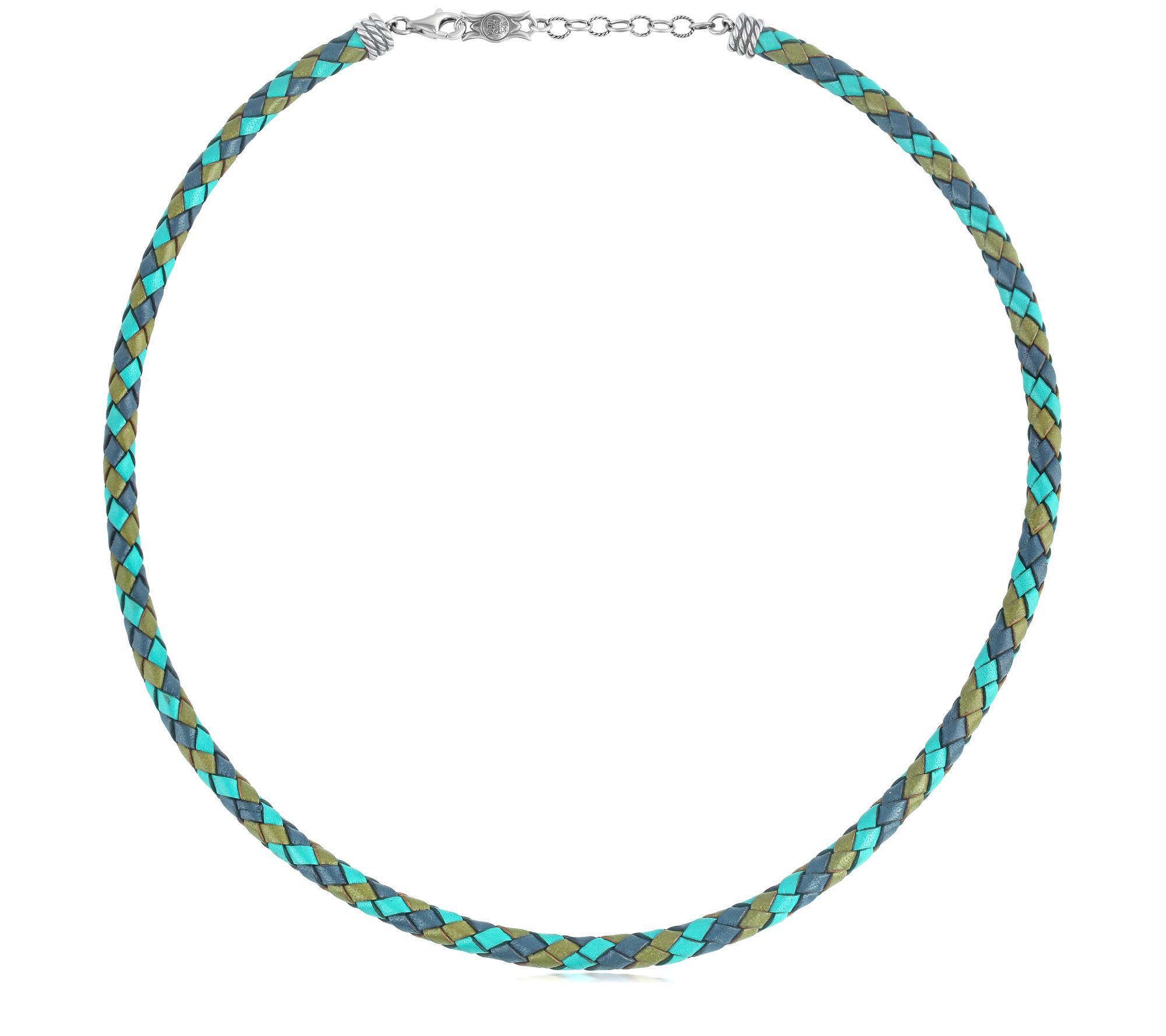 American West Sterling Silver 17" Braided Leather Necklace