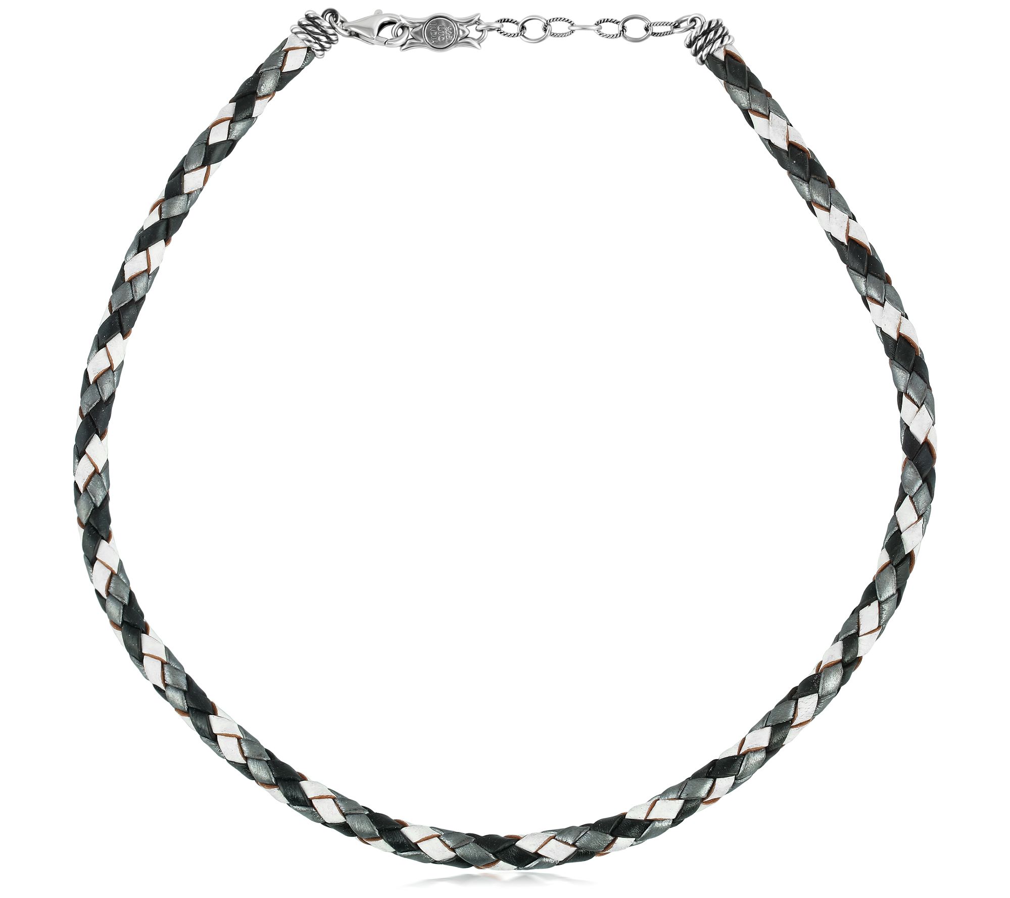 American West Sterling Silver 17" Braided Leather Necklace