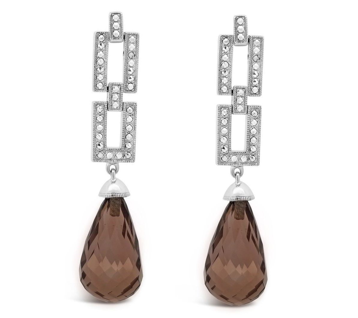 Dallas Prince Sterling Chrome Marcasite & Quartz Drop Earrings