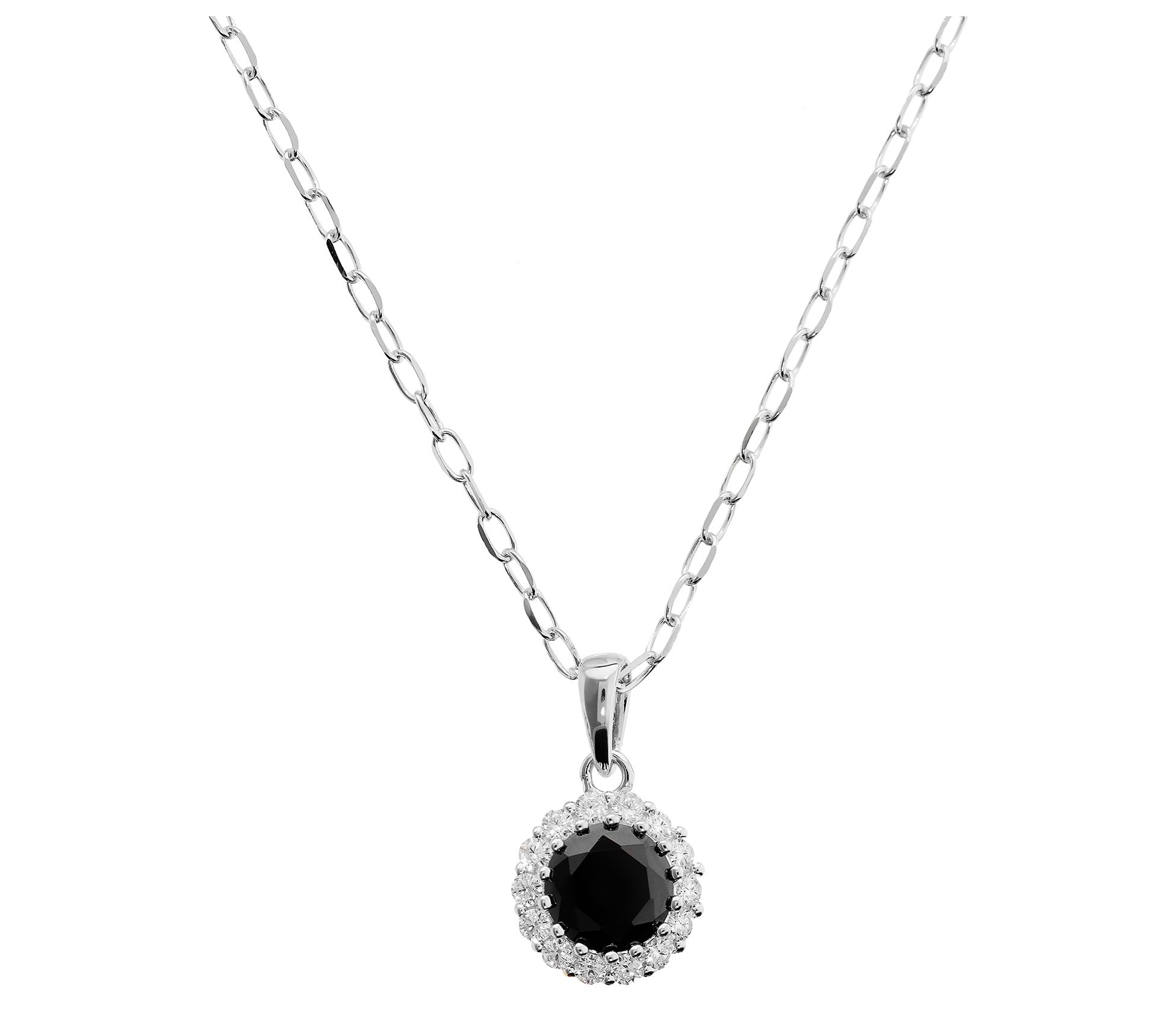 Diamonique Halo Pendant w/ Chain, Sterling Silver