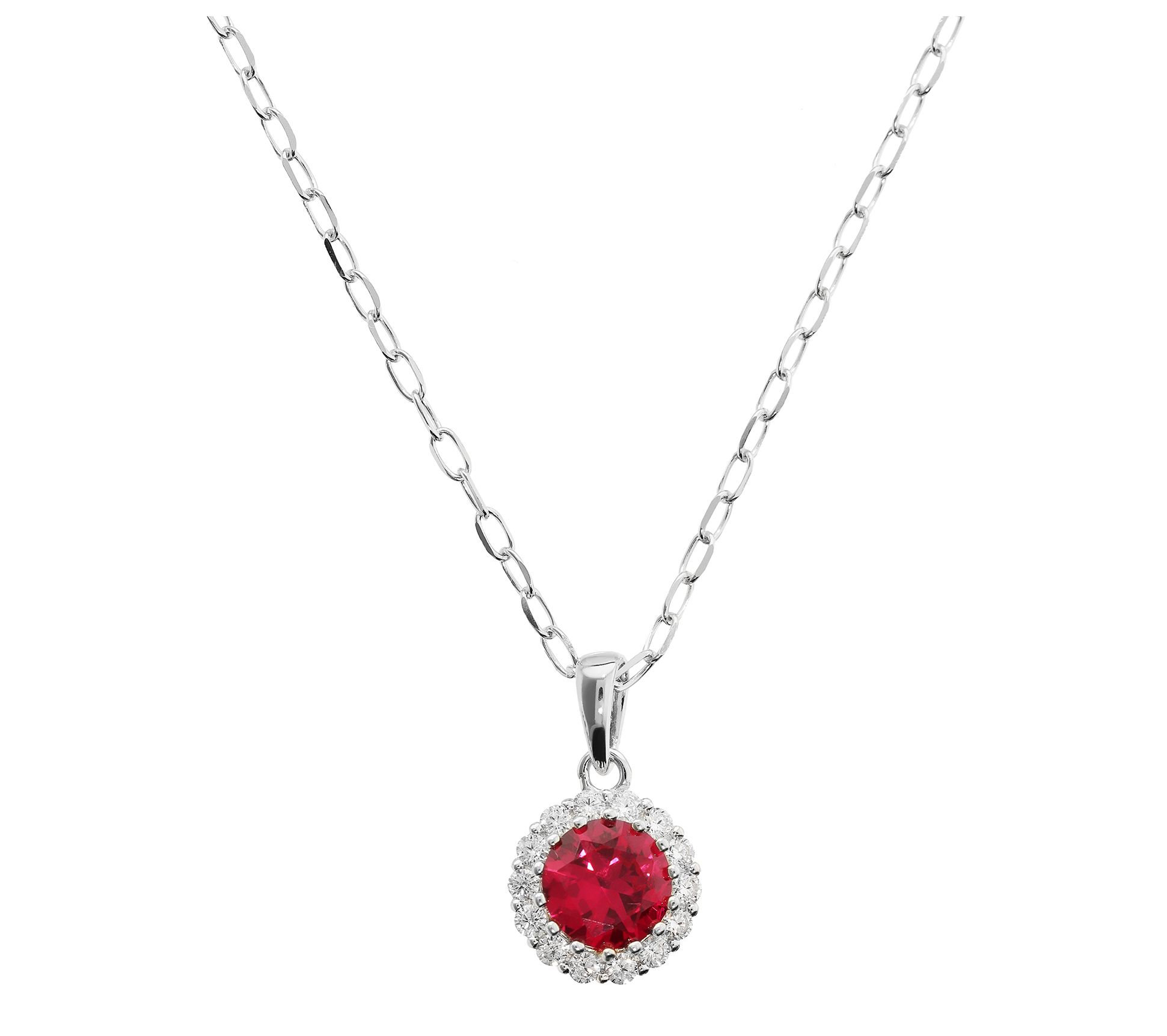 Diamonique Halo Pendant w/ Chain, Sterling Silver