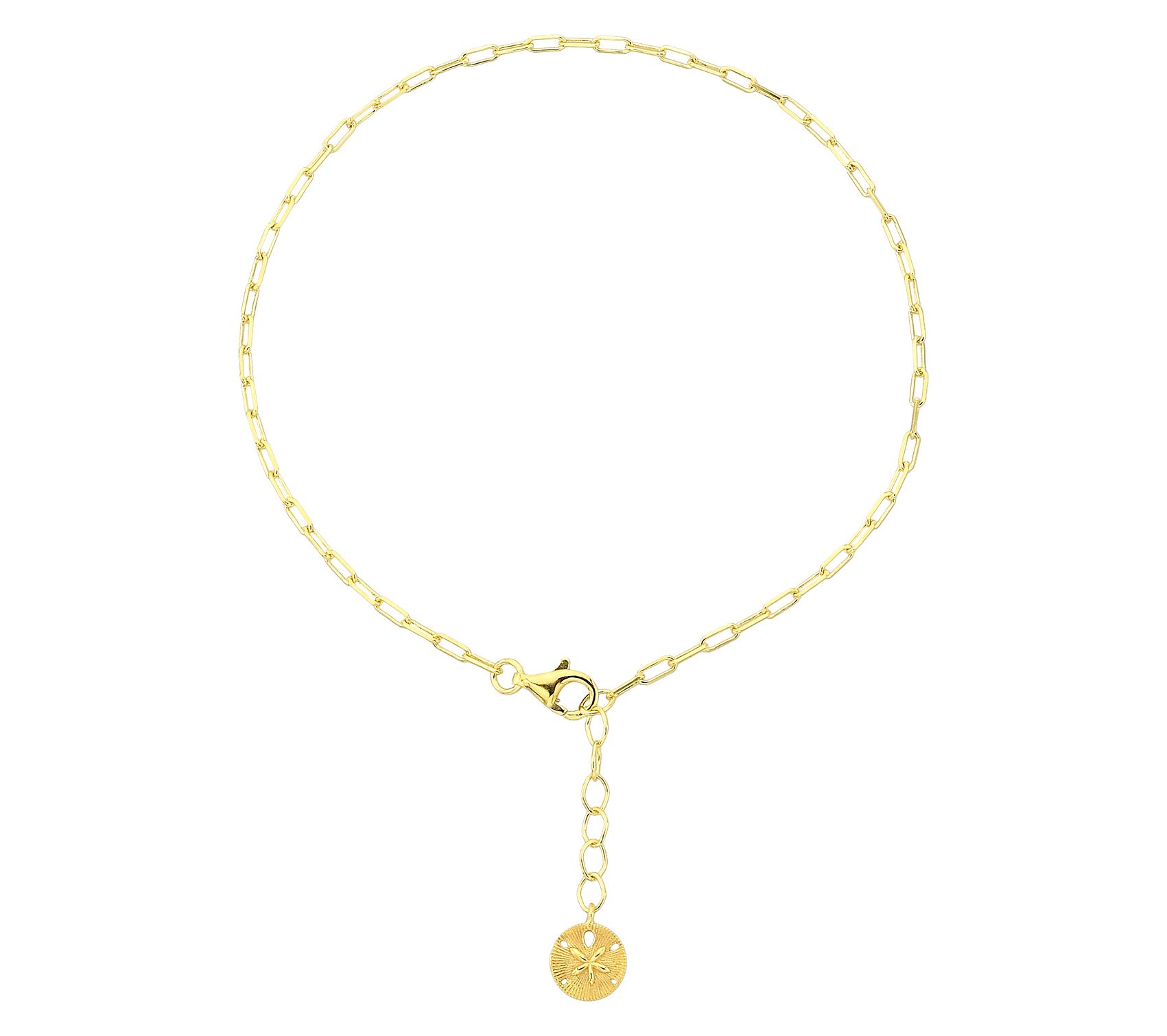 Silver Style Sand Dollar Paper Clip Ankle Bracelet, Sterling