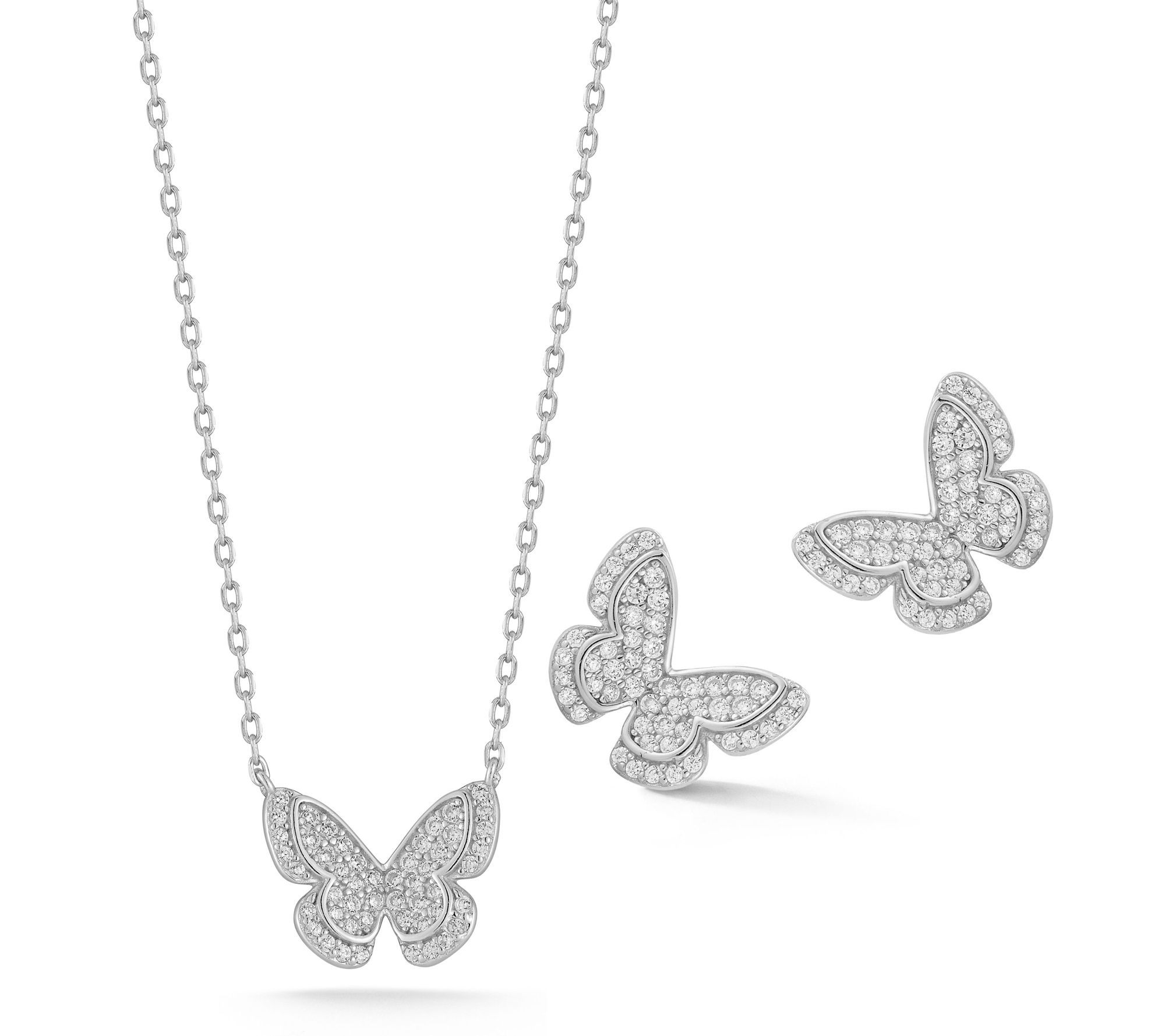Sterlina Silver Butterfly Necklace & Earrings Set, Sterling