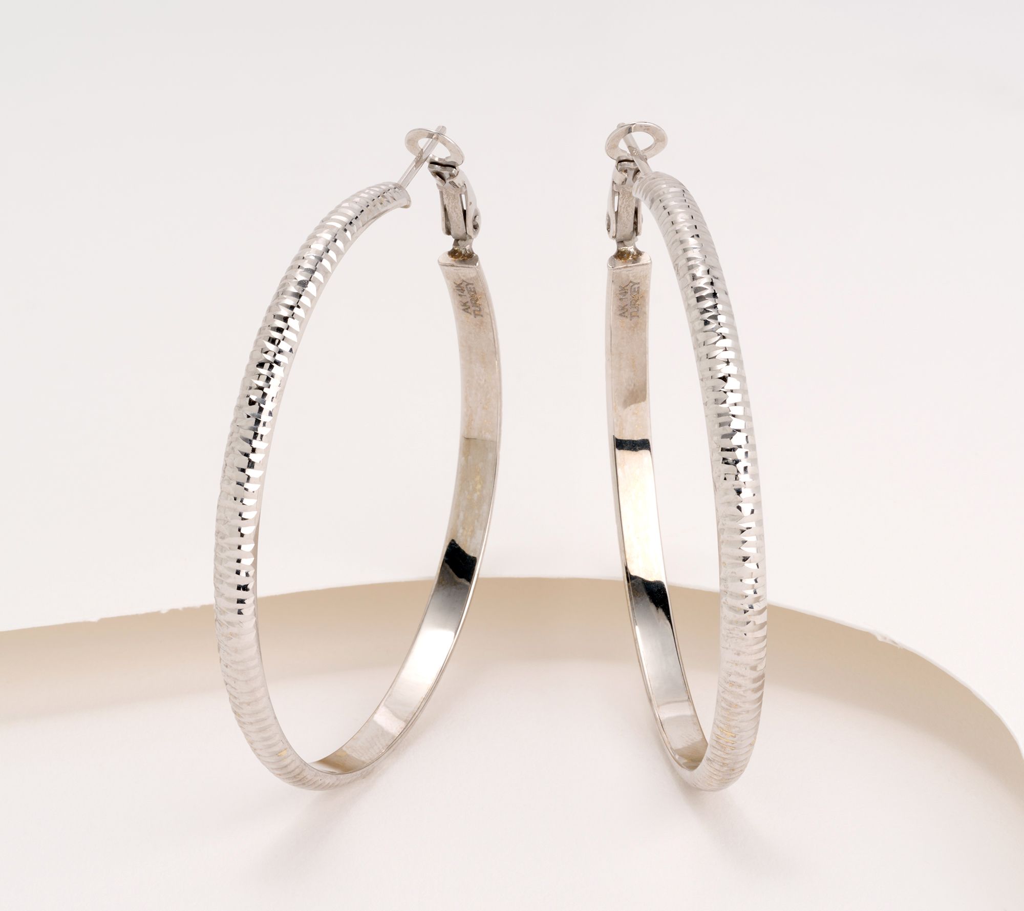 "As Is" Adorna Polished or Diamond Cut Omega Back 2" Hoops, 14K Gold