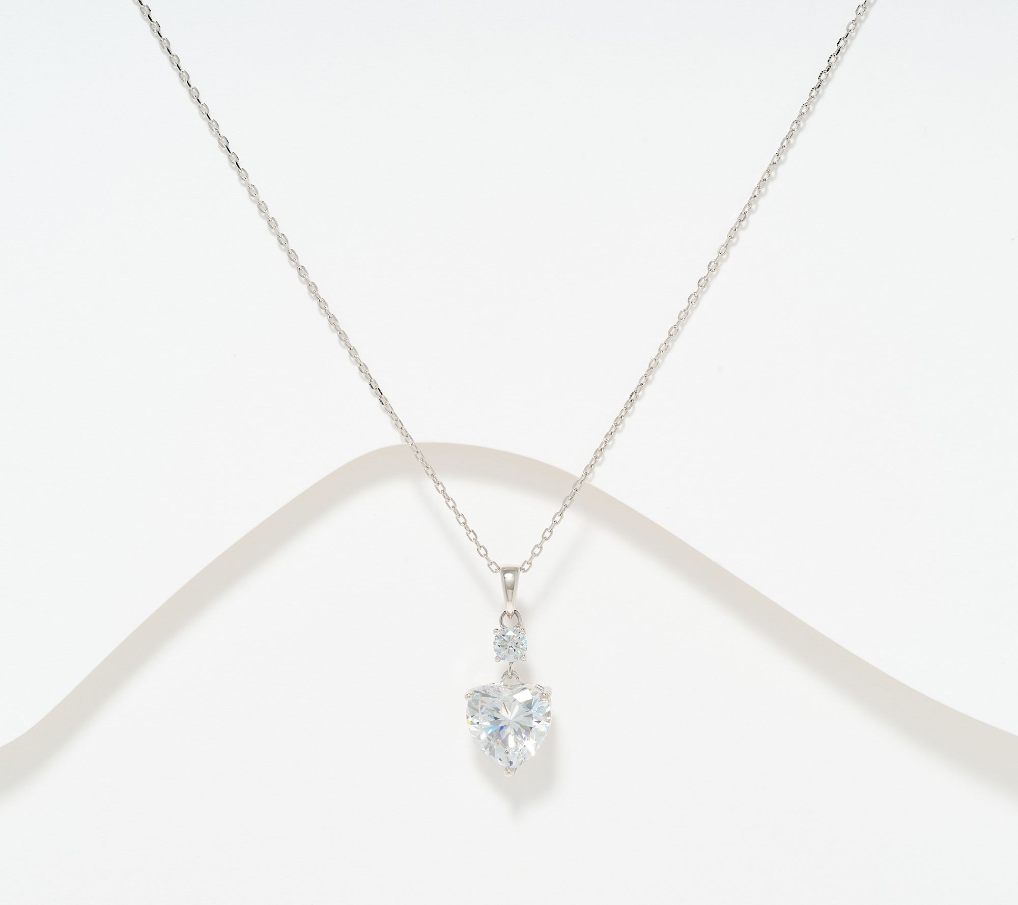 Diamonique Classics Heart Pendant Necklace, Sterling Silver