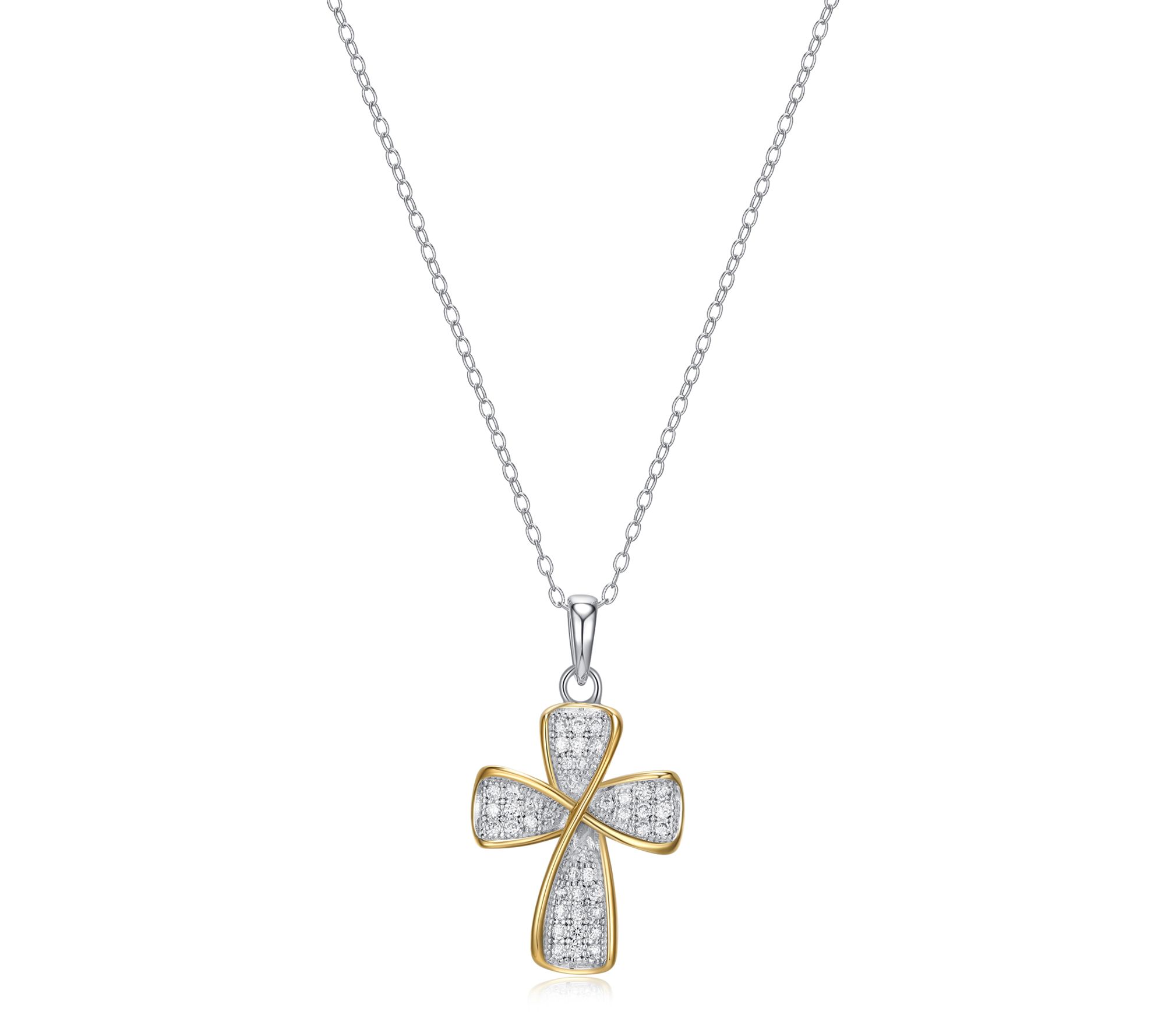 LuxLab Two-tone Diamond Sterling Silver Cross P endant w/Chain