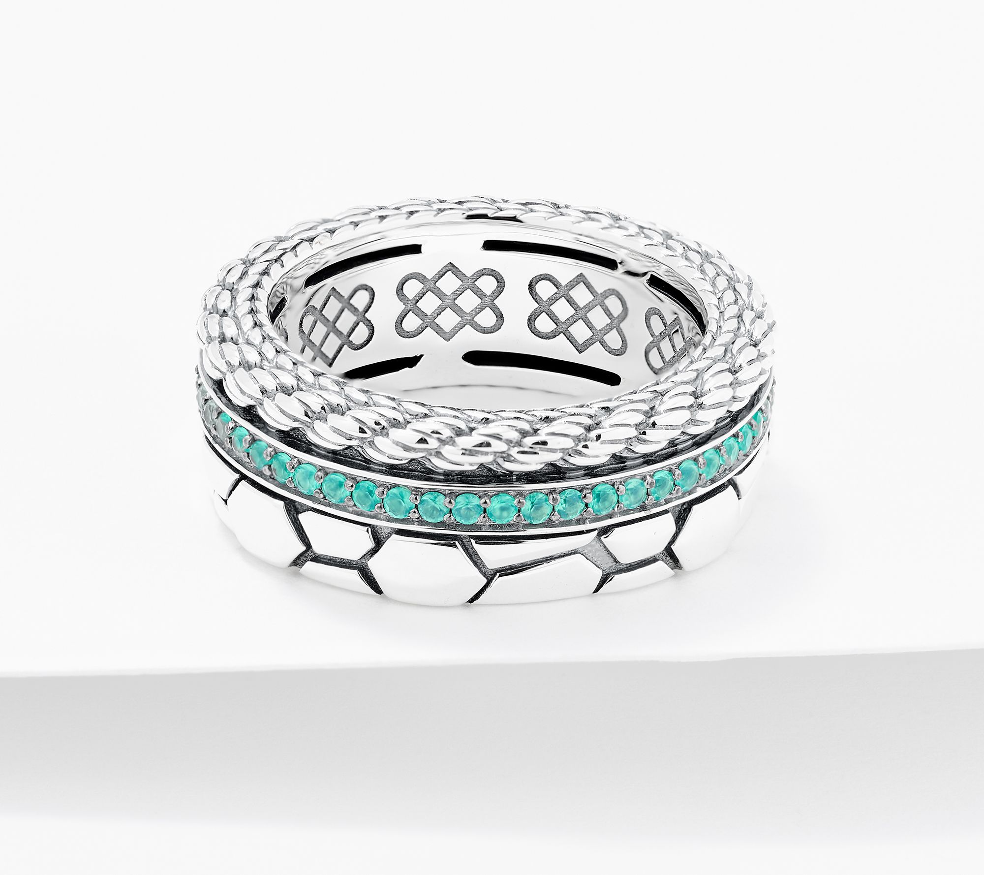 JAI Ireland Sterling Silver Cara Rope & Northern Coast Gemtsone Ring
