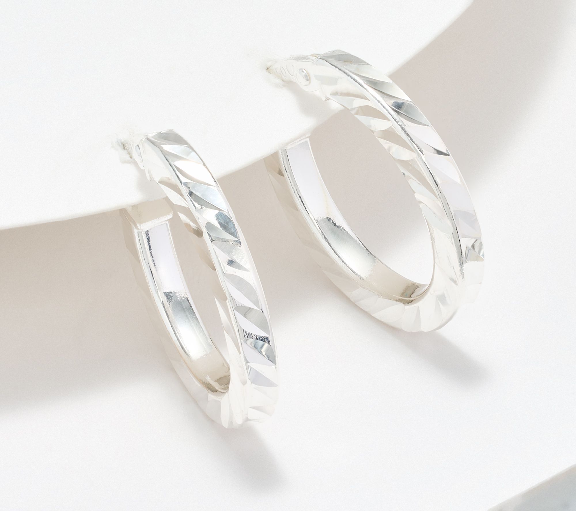"As Is" UltraFine 950 Silver Diamond Cut 3/4" Hoop Earrings