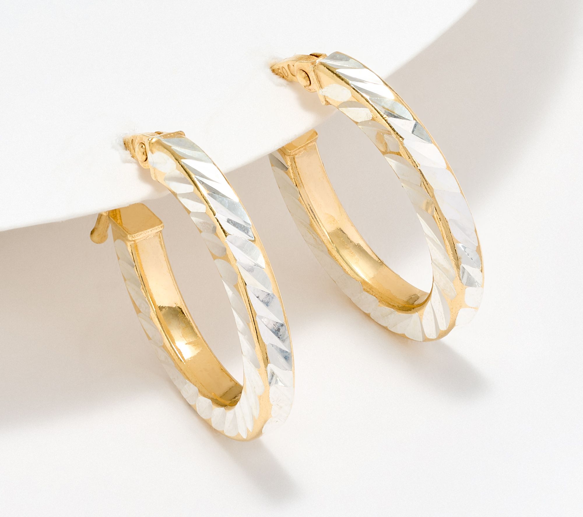 "As Is" UltraFine 950 Silver Diamond Cut 3/4" Hoop Earrings