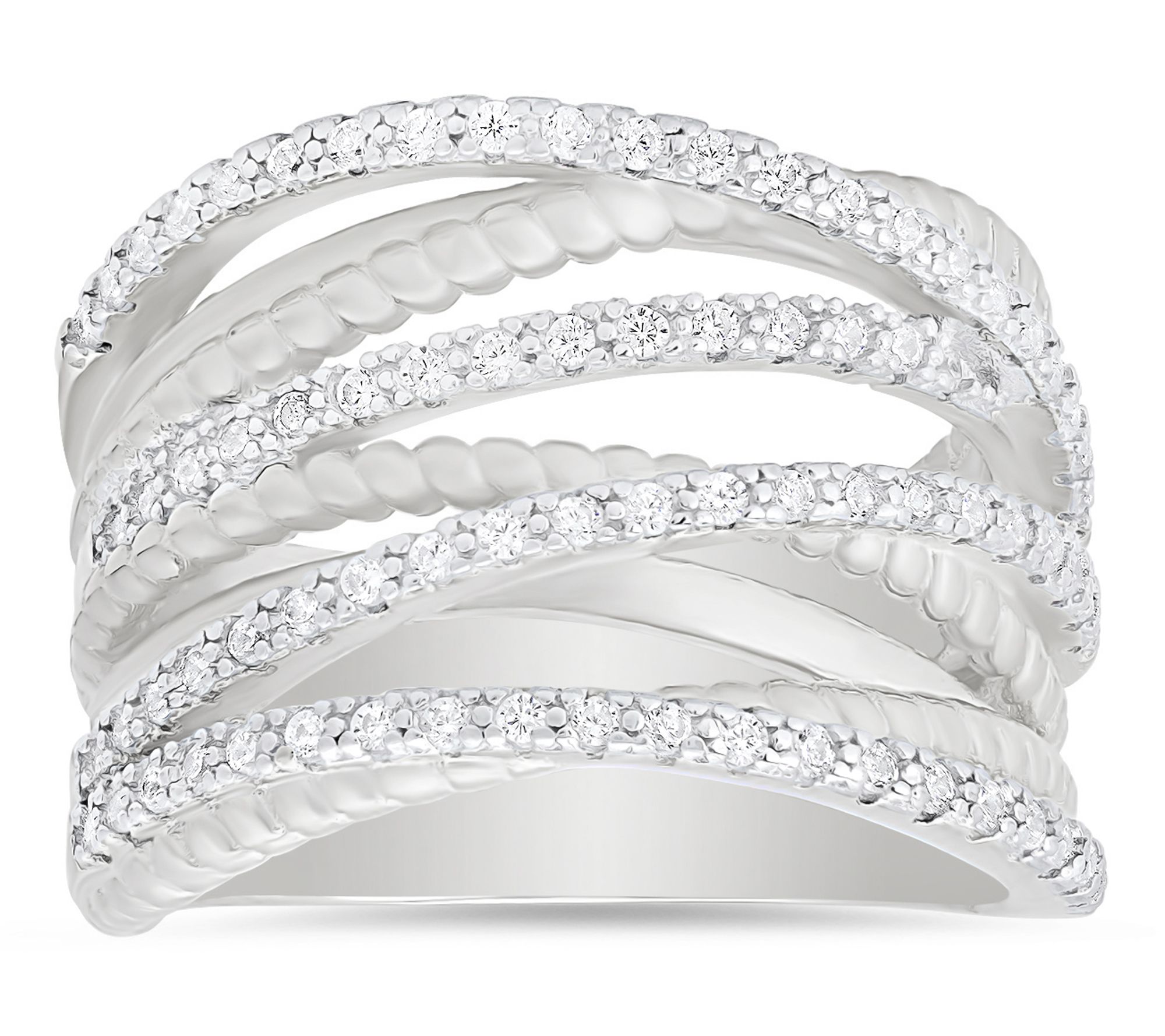 Diamonique Twisted Rope Highway Statement Ring,Sterling