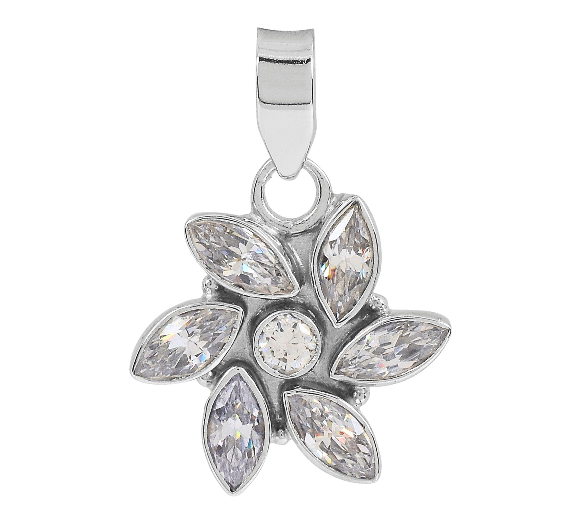 Diamonique Floral Pendant, Sterling Silver