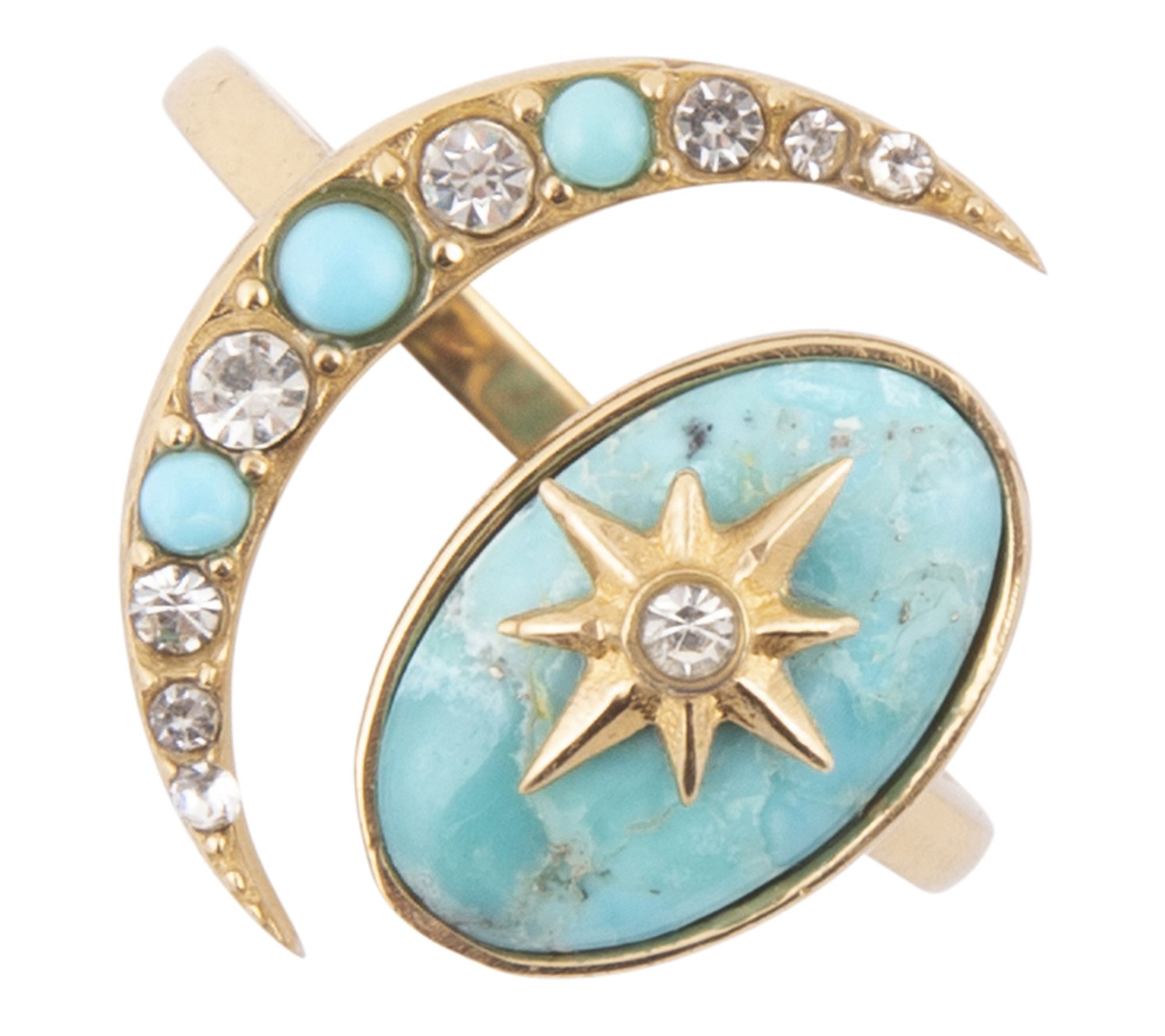 Barse Artisan Crafted Celestial Turquoise Golden Bypass Ring