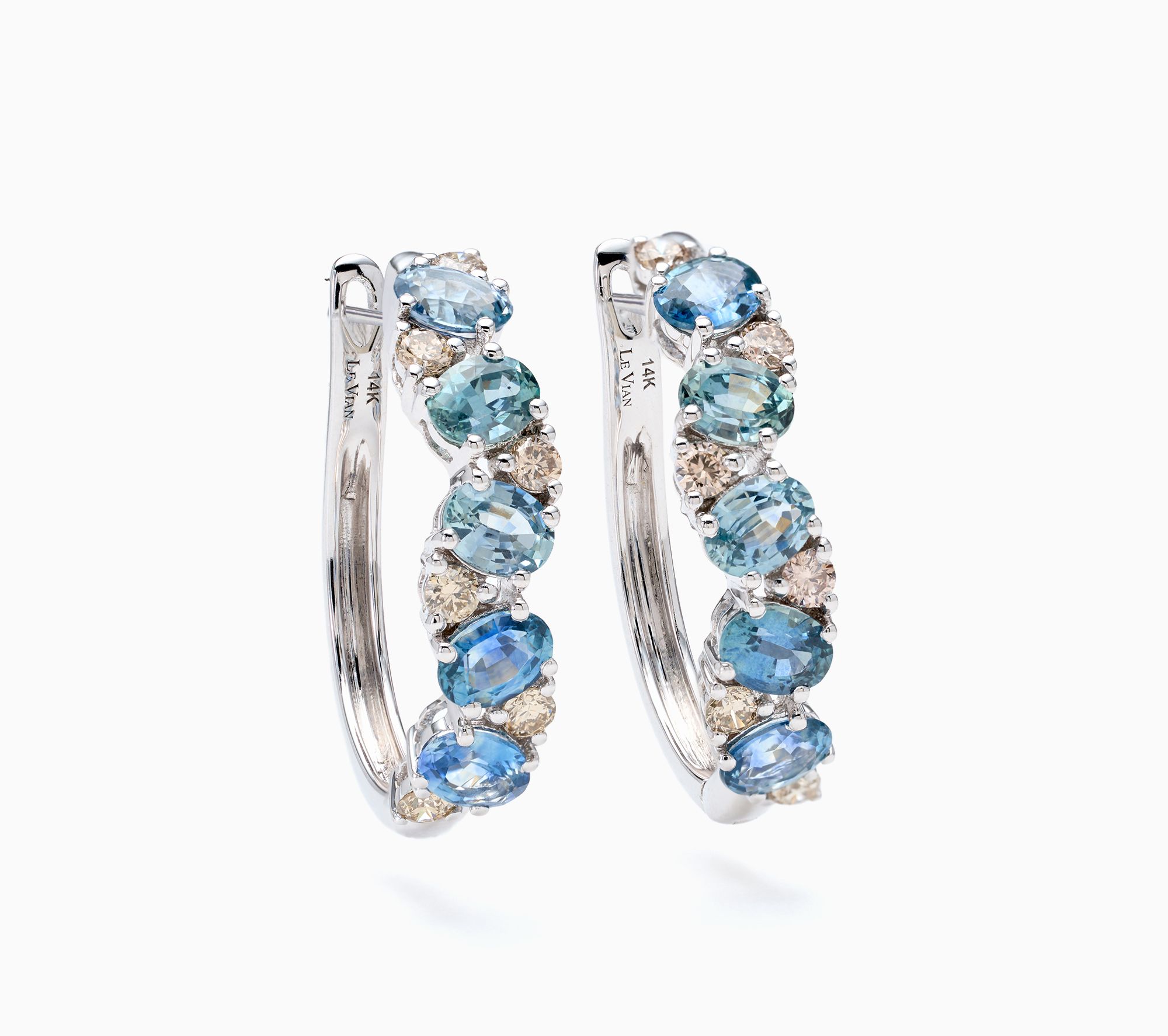 Gem Discoverer Montana Sapphire 5 Stone Hoop Earring, 14K WG