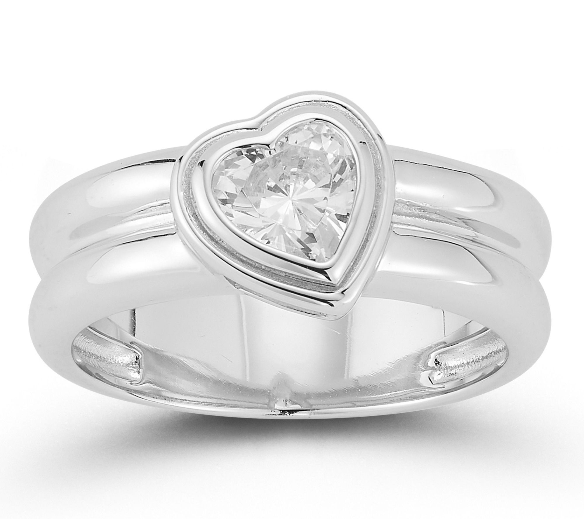 Sterlina Silver Heart Ribbed Band Ring, Sterling