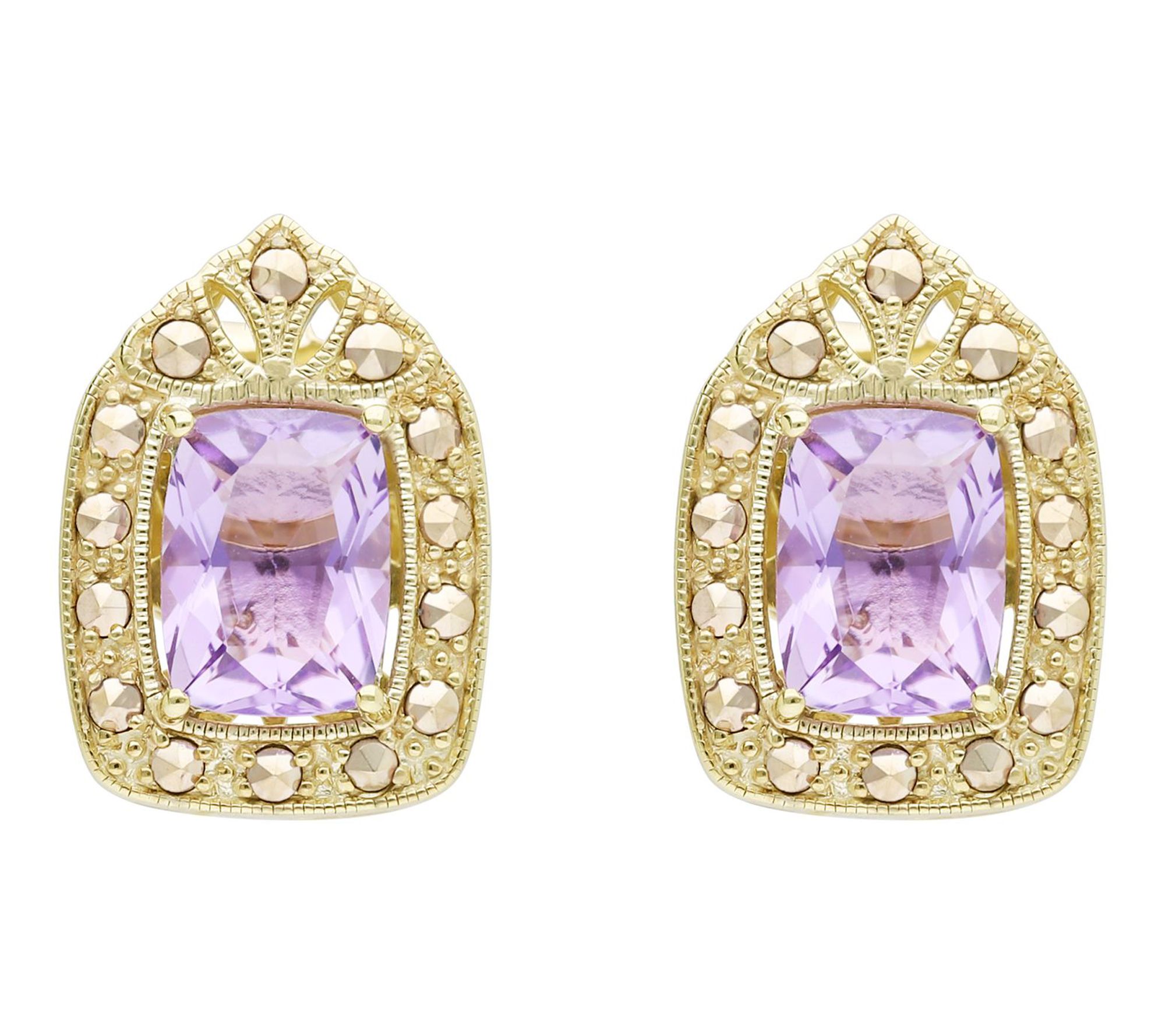 Dallas Prince 14K Gold Clad Marcasite & Amethyst Earrings