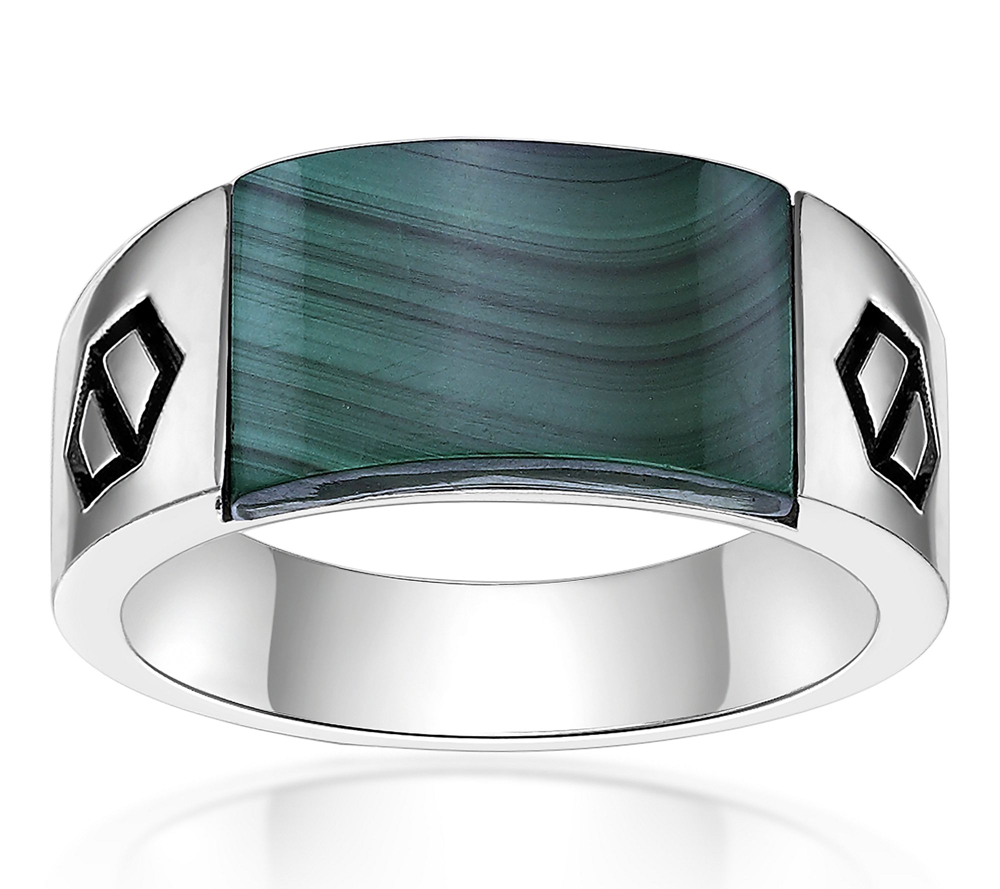 LYNX Men's Sterling Silver Malachite Band Ring