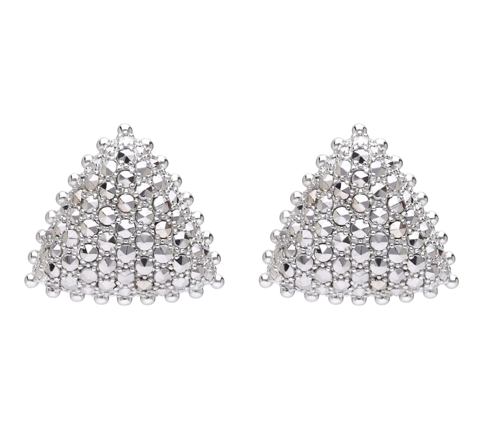 Dallas Prince Sterling Chrome Marcasite Trillion Stud Earrings