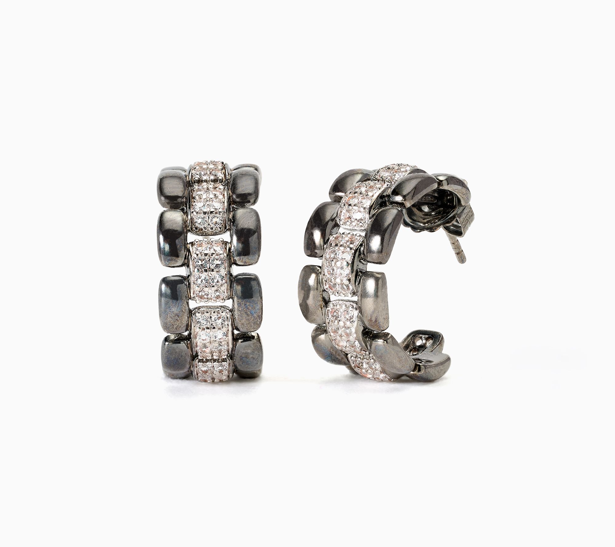 David Markstein Bronze Status White Topaz Panther Hoop Earrings