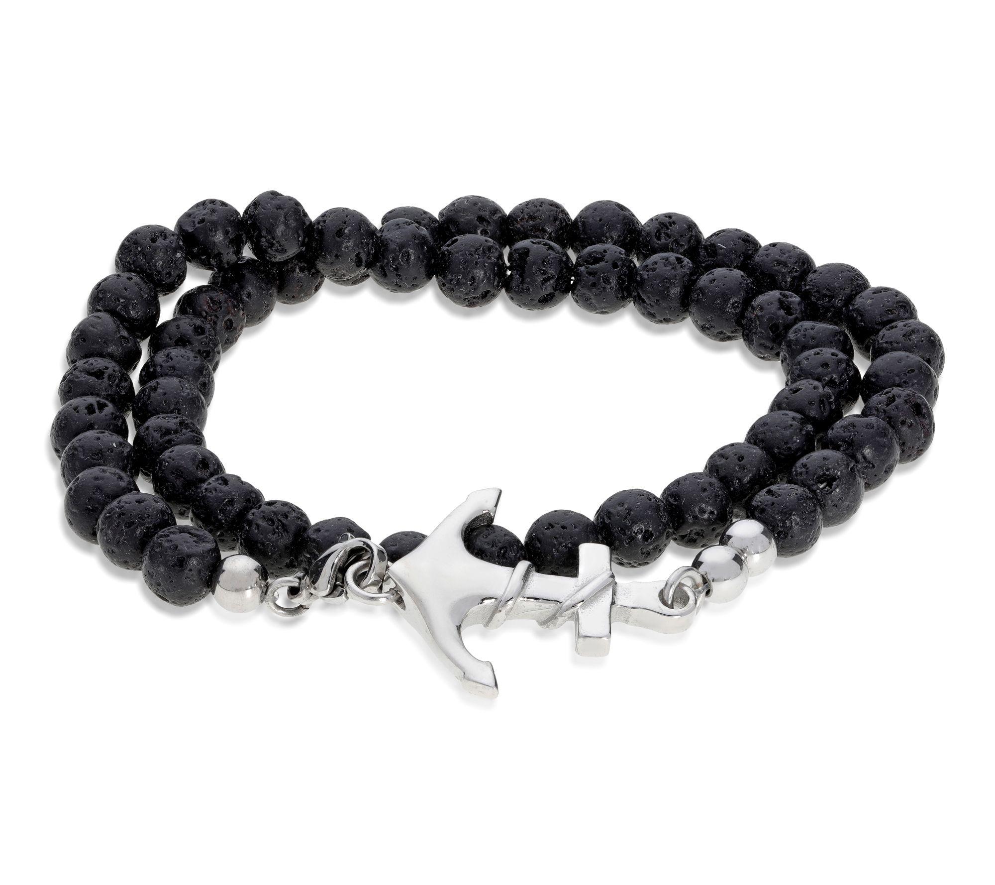 LYNX Men's Stainless Steel Lava Bead Wrap Bracelet w/ Anchor