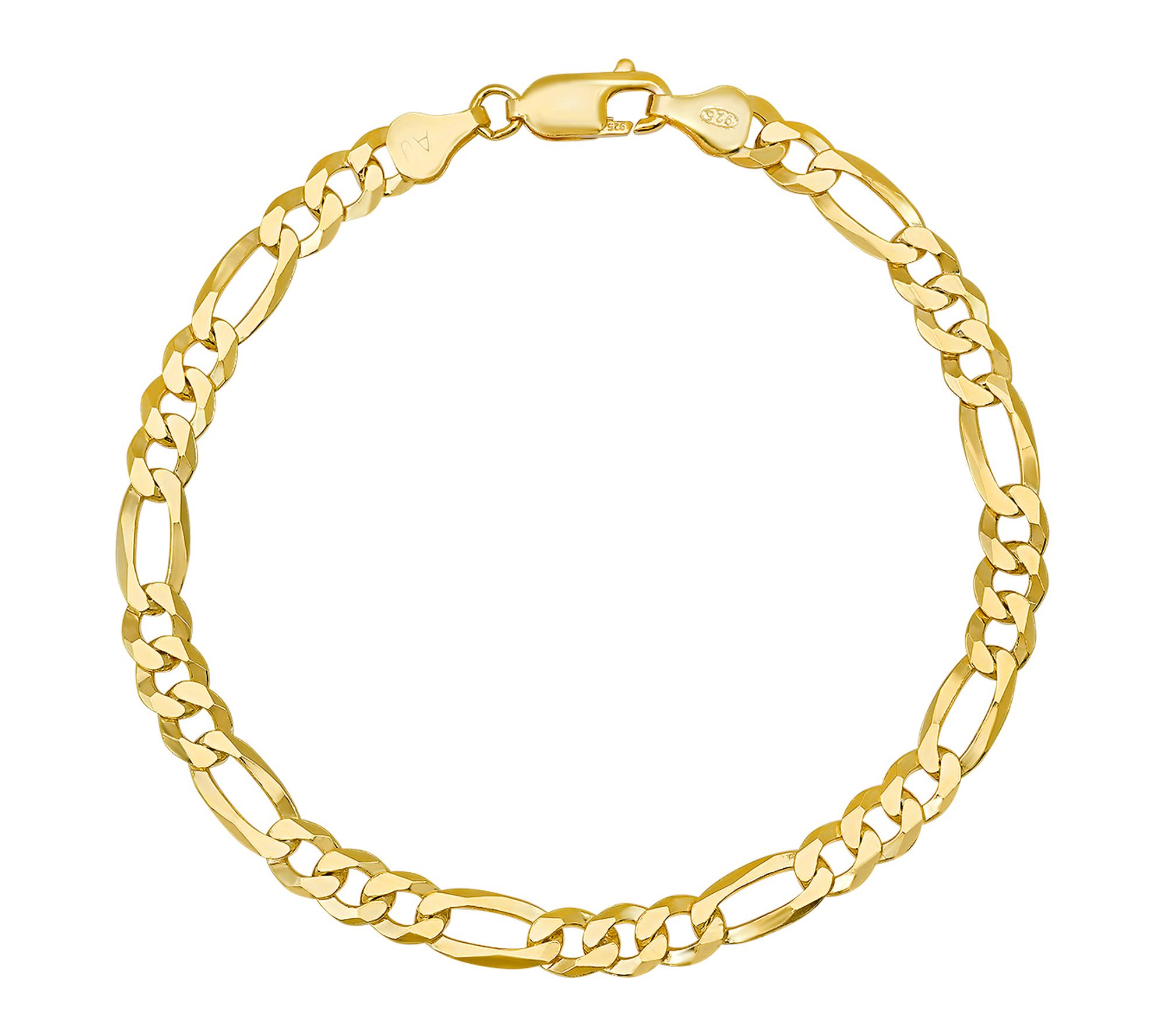 Silver Style 14k Plated Flat Figaro Bracelet. Sterling Silver