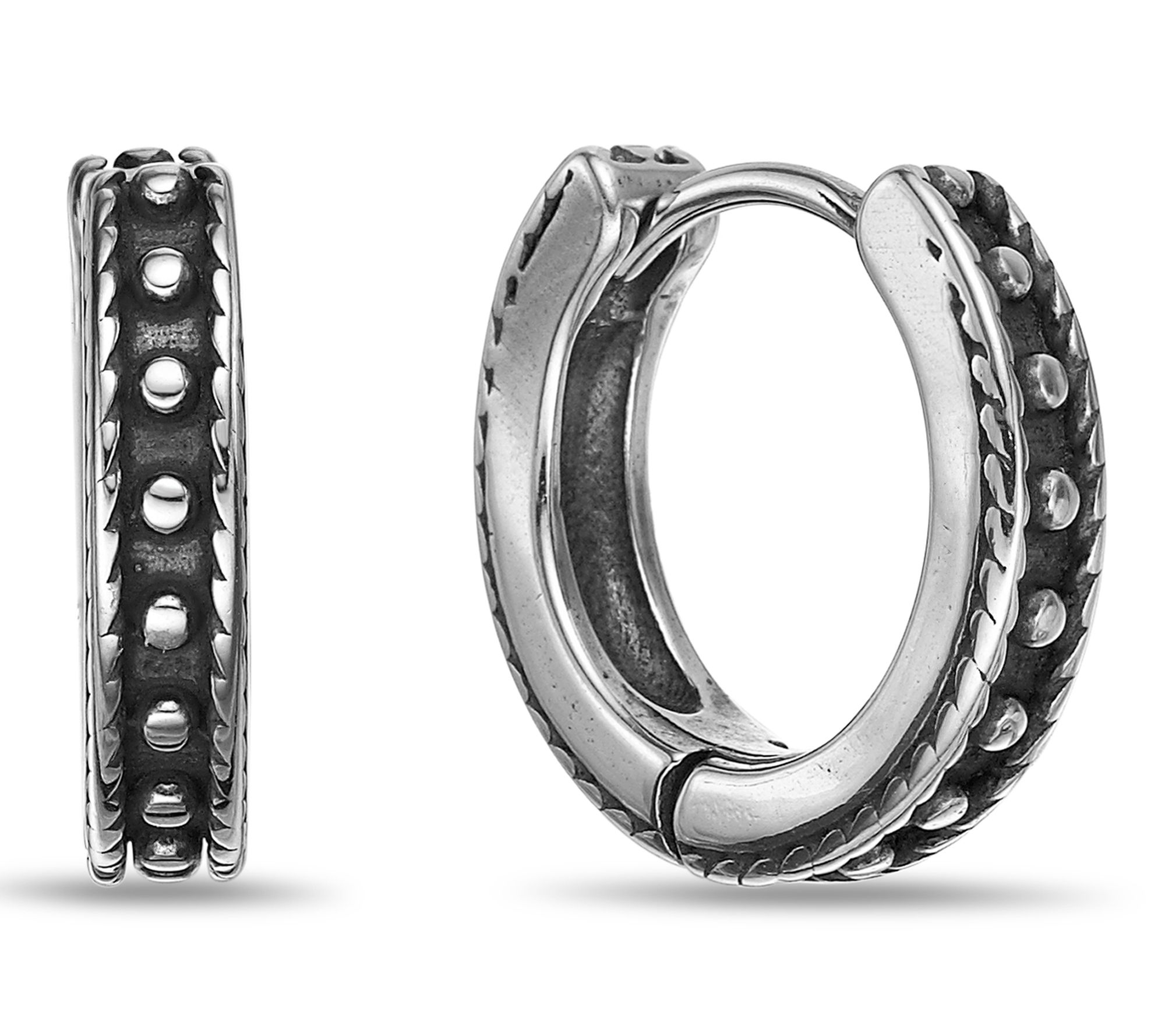 LYNX Men's Stainless Steel Black Inlay Hoop Earrings