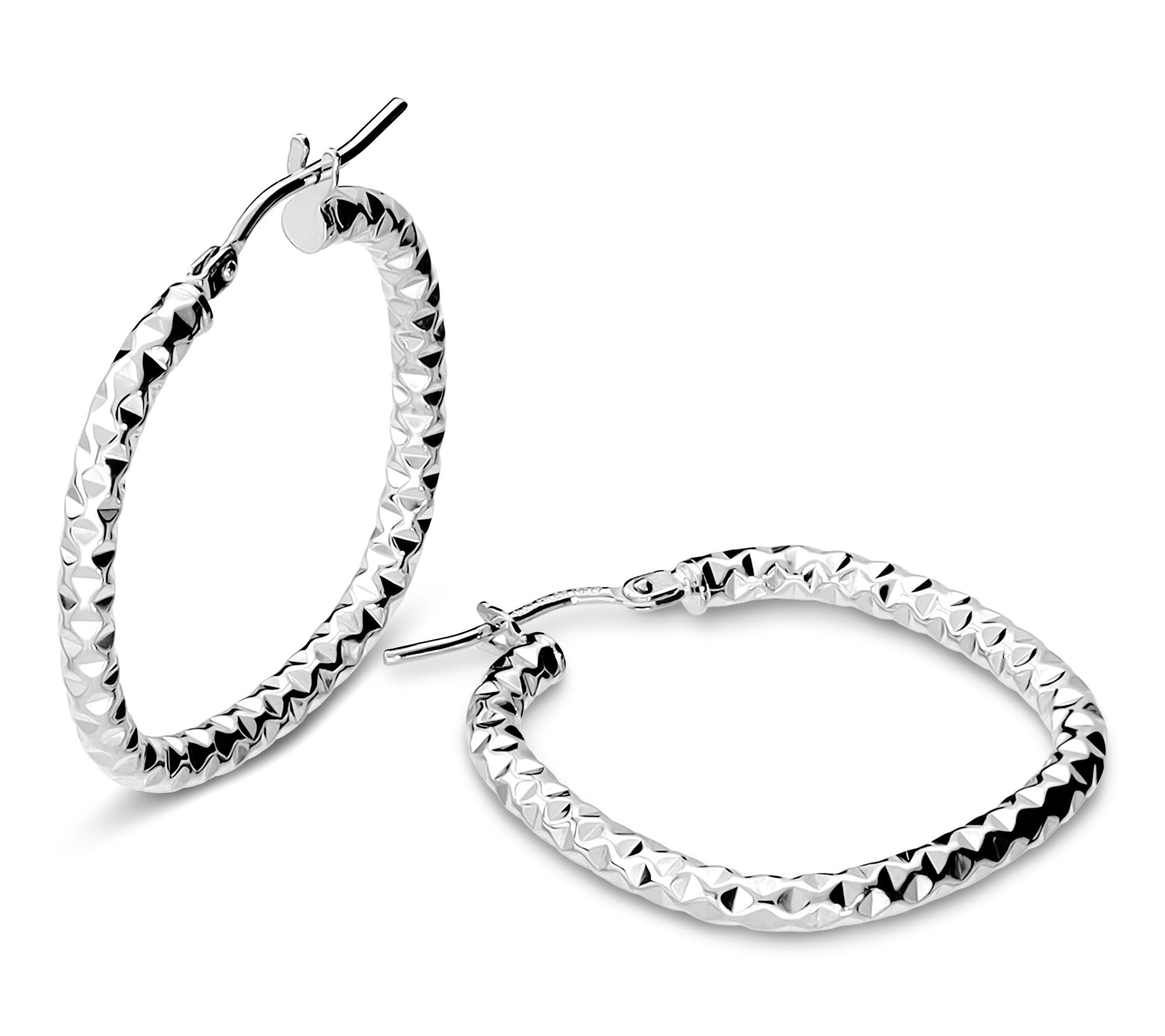 David Markstein Cushion Shaped Diamond Cut Hoop Earrings, 14K