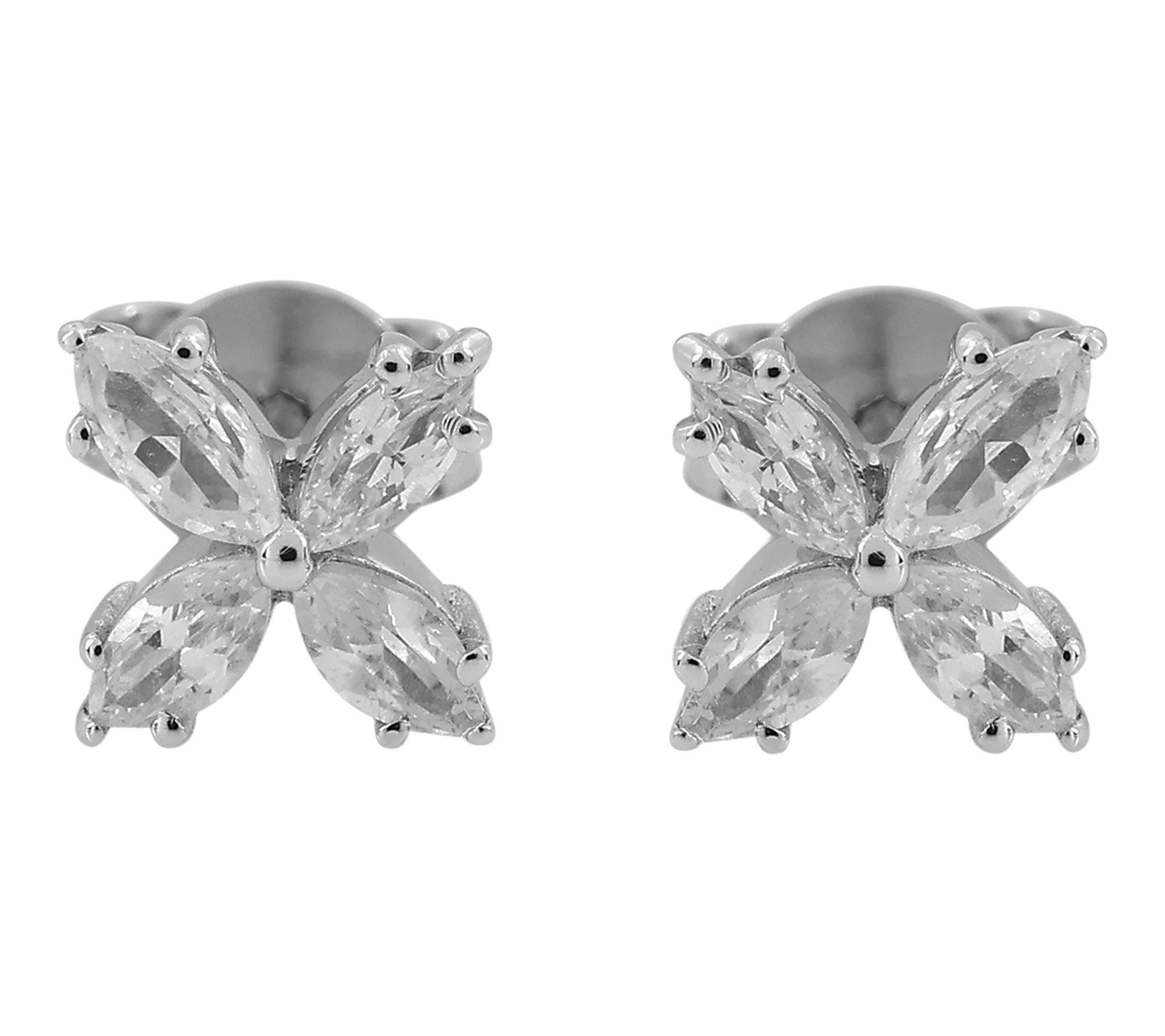 Diamonique Marquise Flower Stud Earrings, Sterling Silver