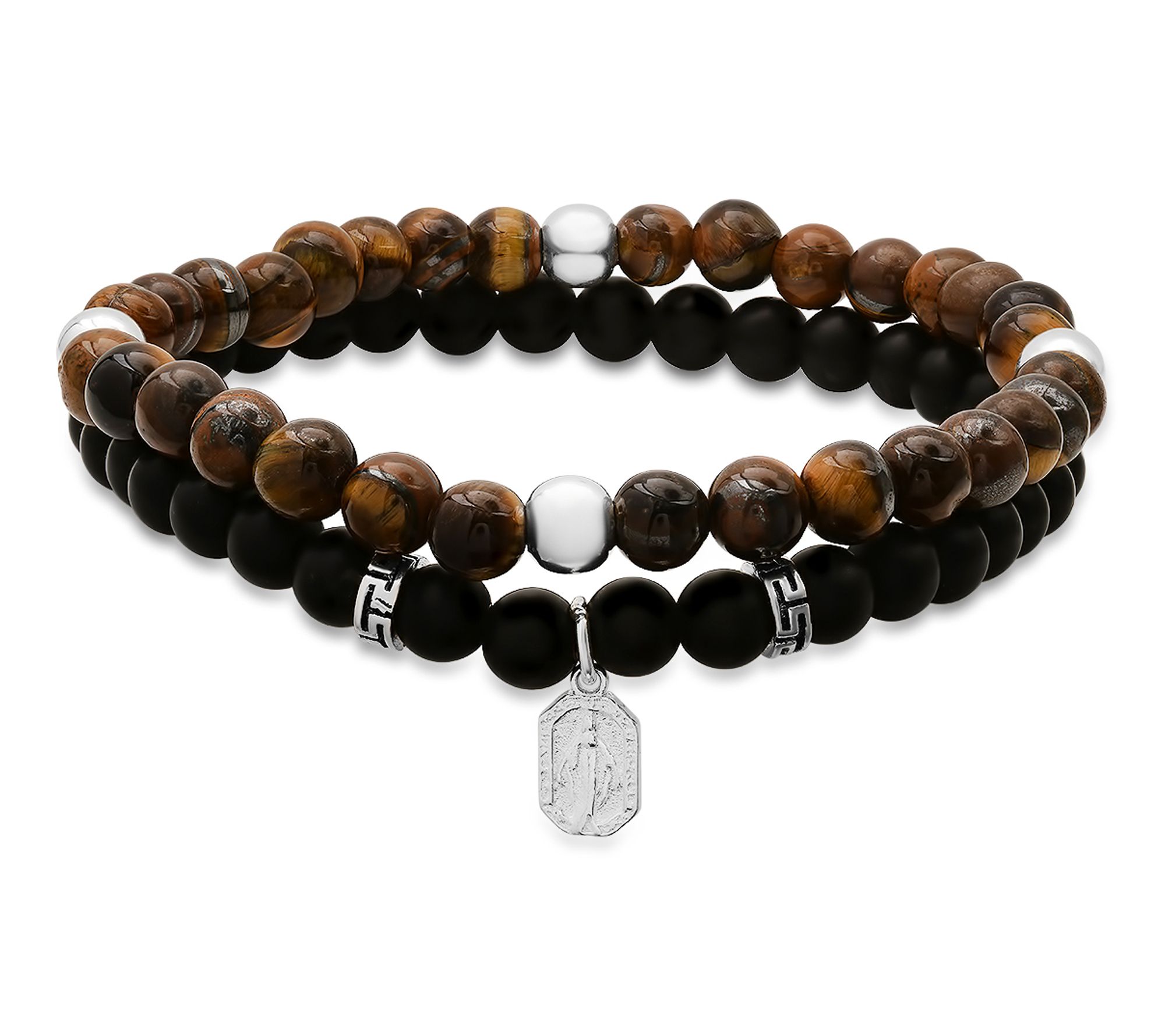 Silver Style Men's Tag Gemstone Bead Bracelet Set, Sterling