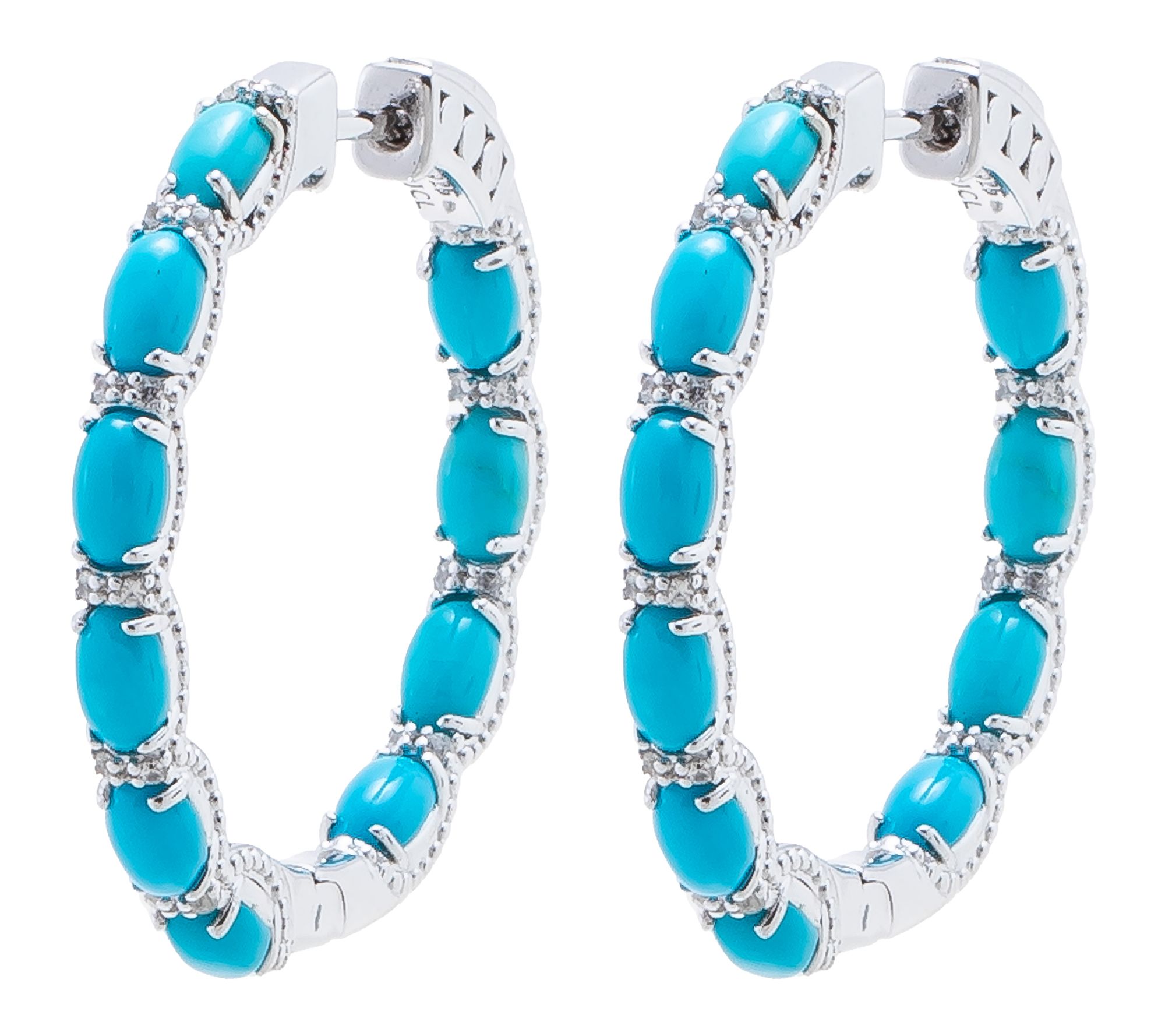 Affinity Gems Turquoise Inside-Out Hoop Earrings, Sterling