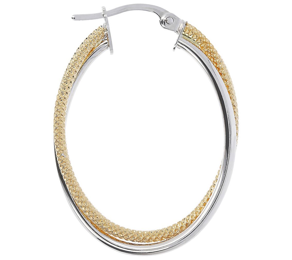 Italian Gold 11/8" TwoTone Oval Hoop Earrings, 18K
