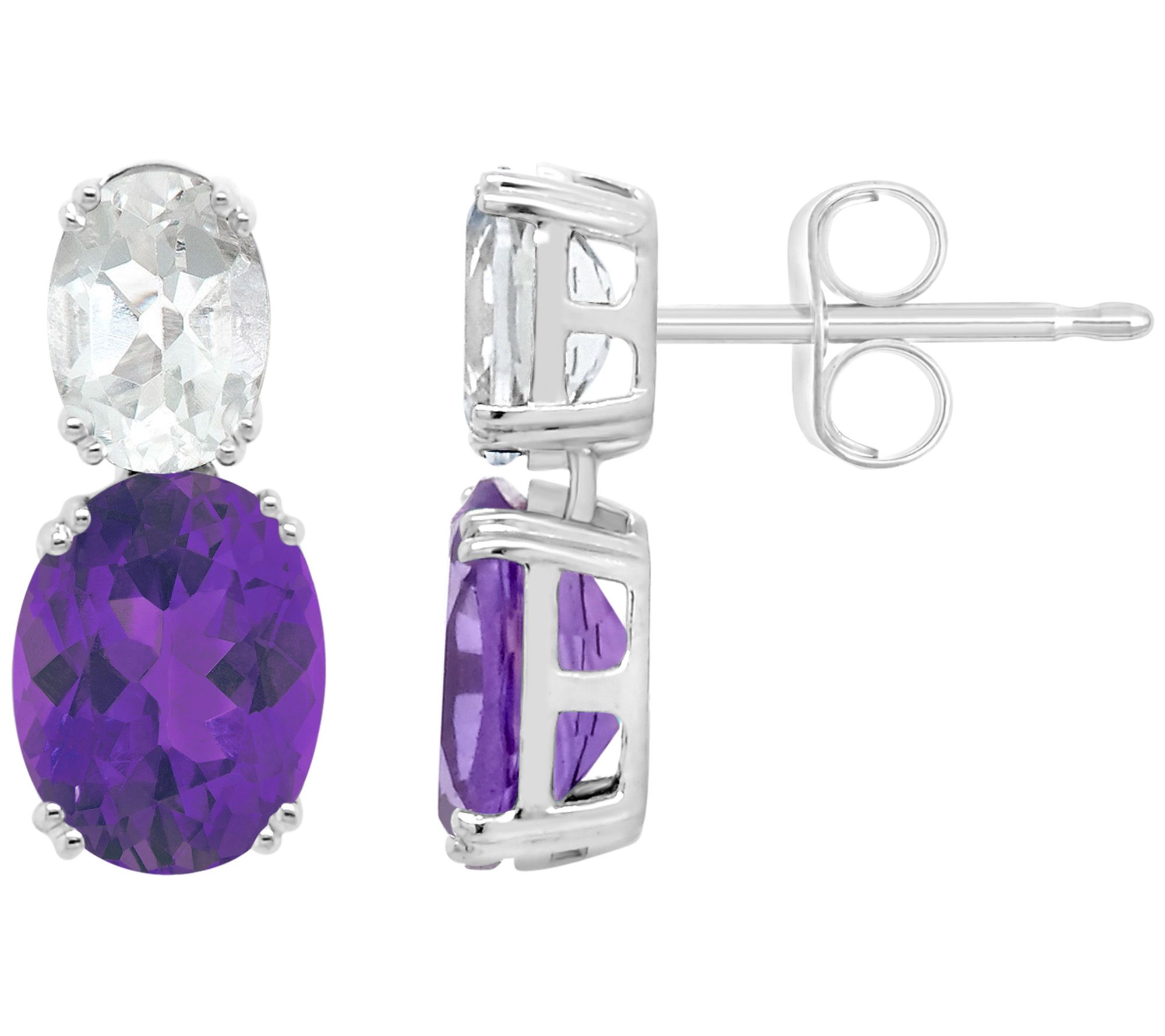 Sterling Silver Oval Gemstone & White Topaz Earrings
