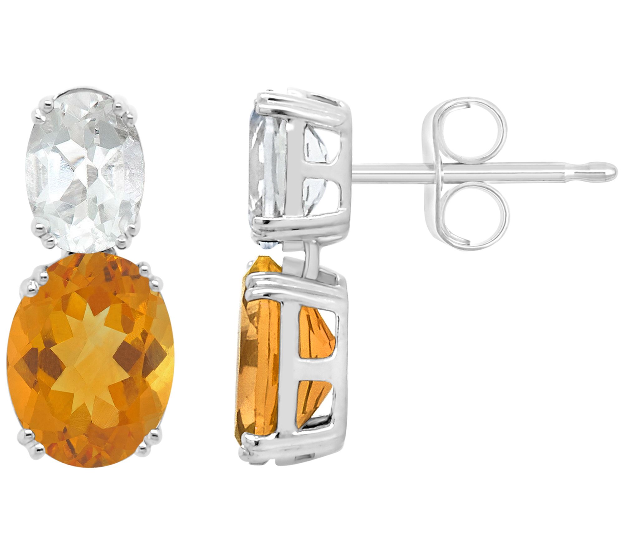 Sterling Silver Oval Gemstone & White Topaz Earrings