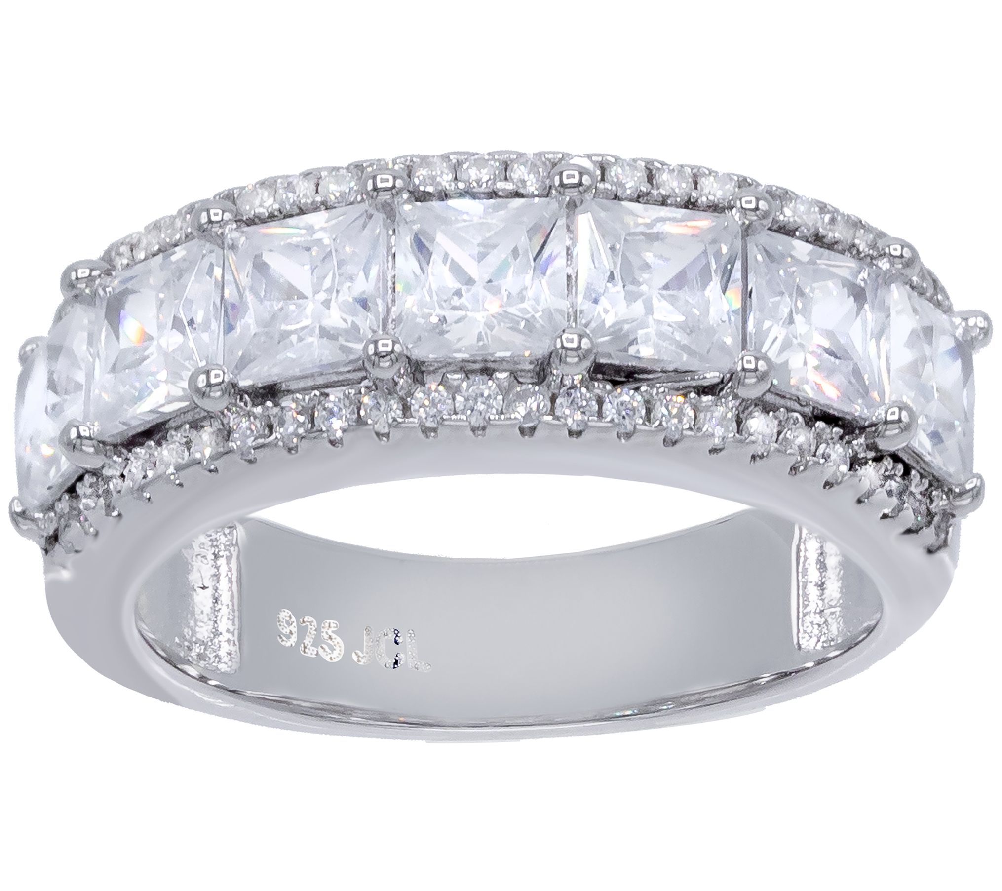 Diamonique Sterling 3.65 cttw Princess-Cut B and Ring - QVC.com