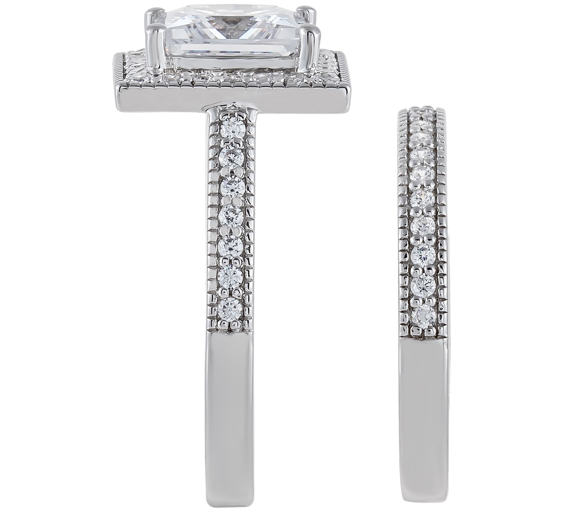 Diamonique 4 50 Cttw Princess Cut Bridal Ring Set Sterling QVC Com   J490733.002