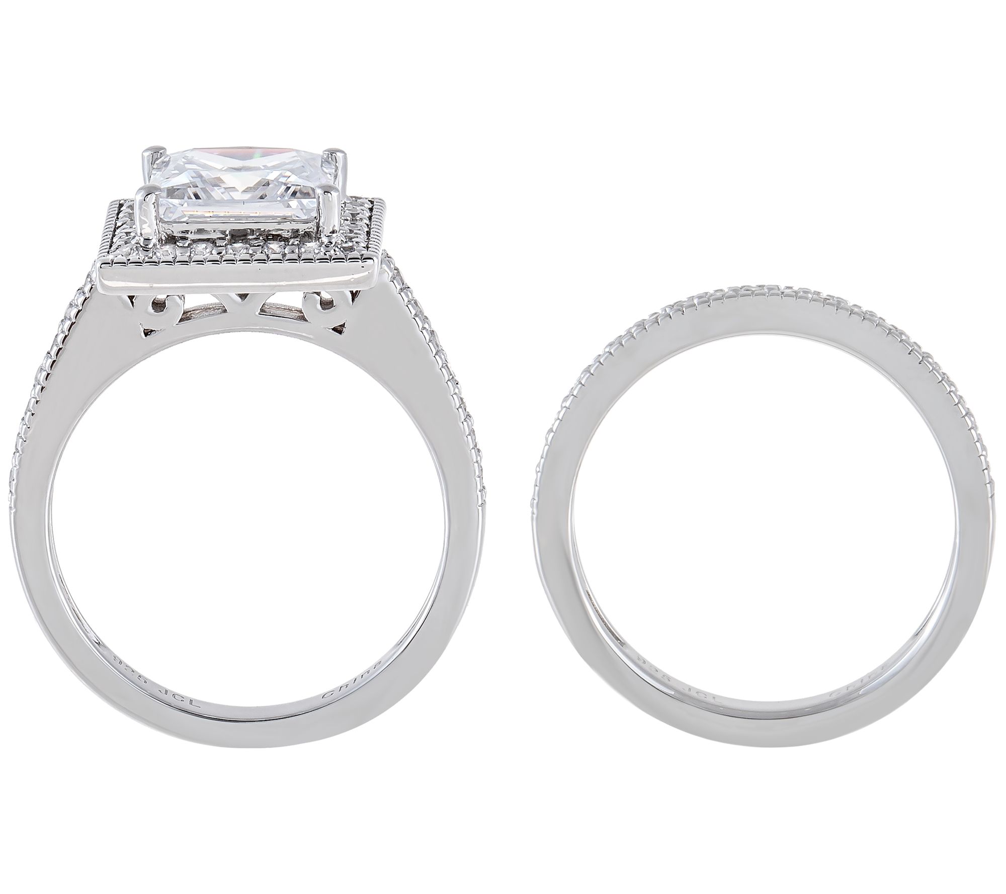 Diamonique 4.50 cttw PrincessCut Bridal Ring Set, Sterling