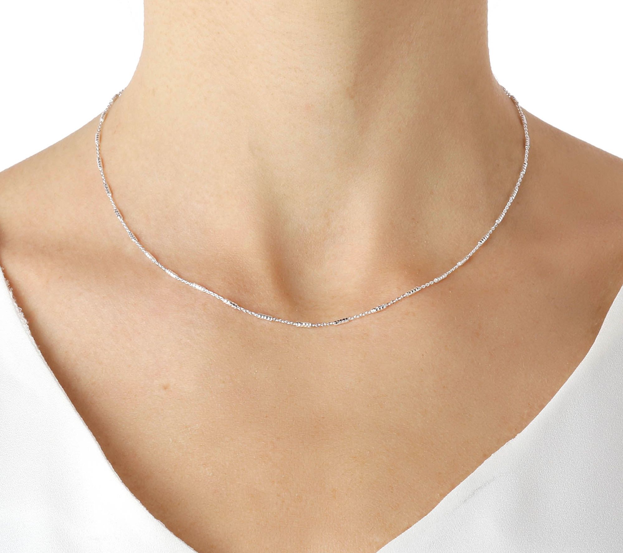 UltraFine Silver 16" DiamondCut Station Link Necklace, 2.8g