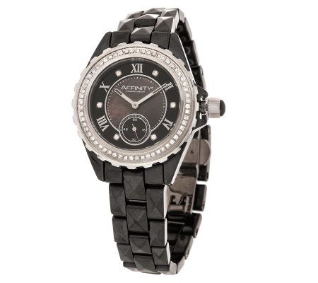 Black Ceramic Stainless Steel Diamond Watch 1 2 cttw by Affinity QVC