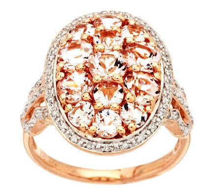2.00 ct tw Morganite & 1/5cttw Diamond Bold Cluster Ring, 14K Gold ...