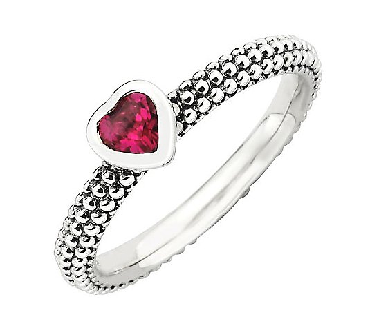Simply Stacks Sterling Simulated Ruby Heart Beaded Band Ring
