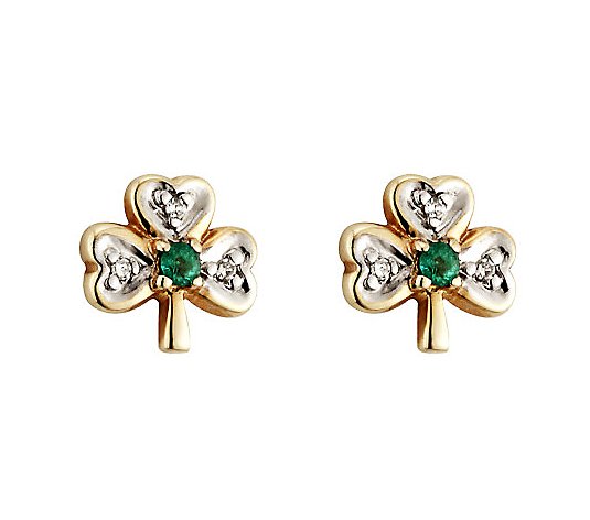 Solvar Diamond & Emerald Shamrock Earrings, 14K