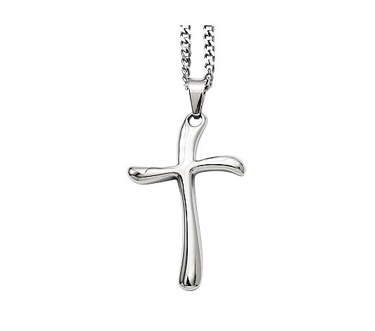 Steel by Design Polished Curved Cross Pendant w/ 22" Chain