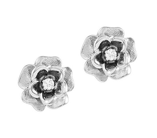 Polished Flower w/ Diamond Accent Stud Earrings, 14K Gold