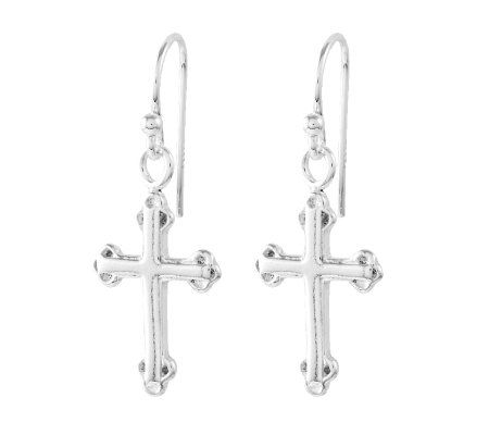 Sterling Polished Cross Dangle Earrings - QVC.com