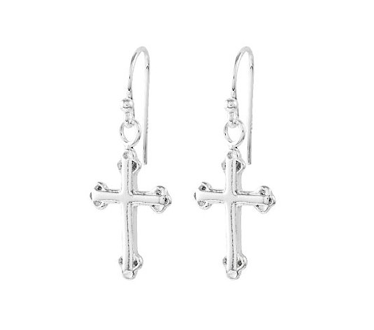Sterling Polished Cross Dangle Earrings