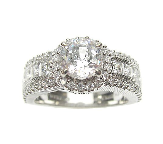 Judith Classic Sterling Round Halo & Princess-cut Ring